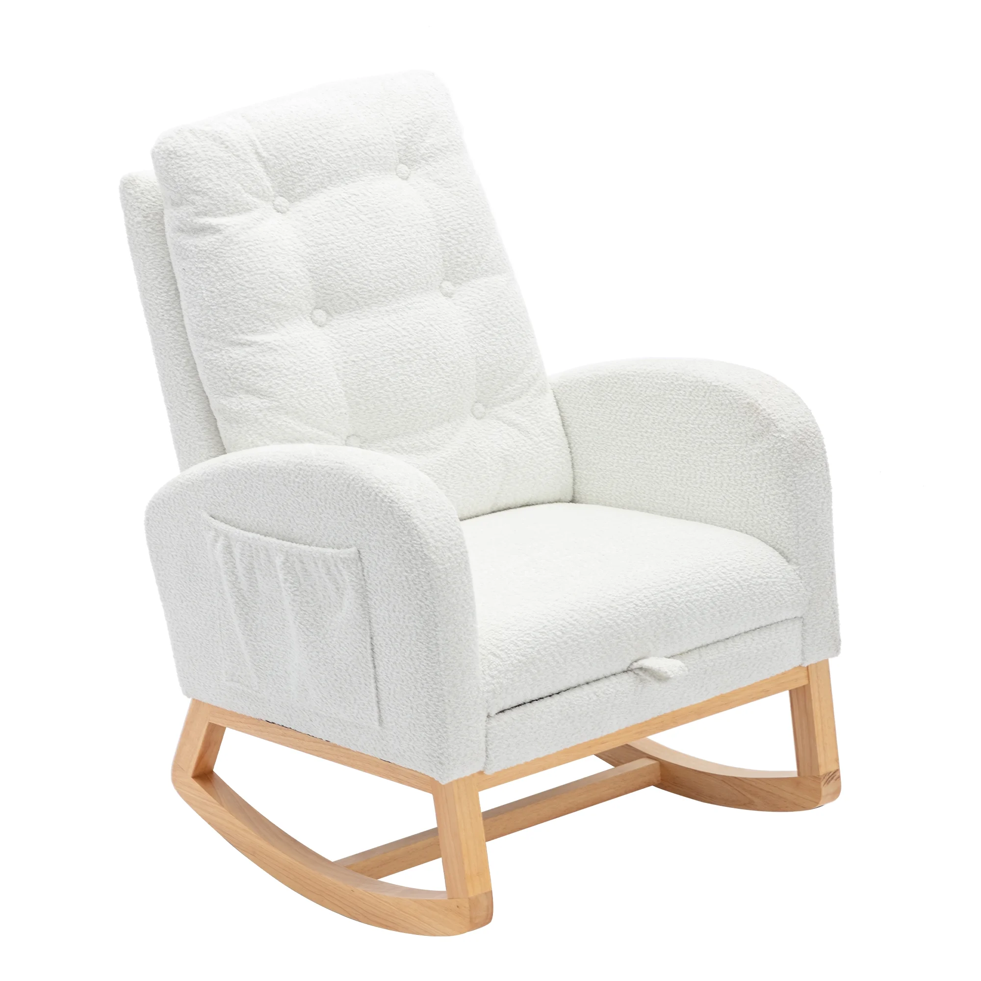 High back wooden Rocking chair Bedroom Living Room Living Space White 26.77D X 38.36W X 39.76H inches