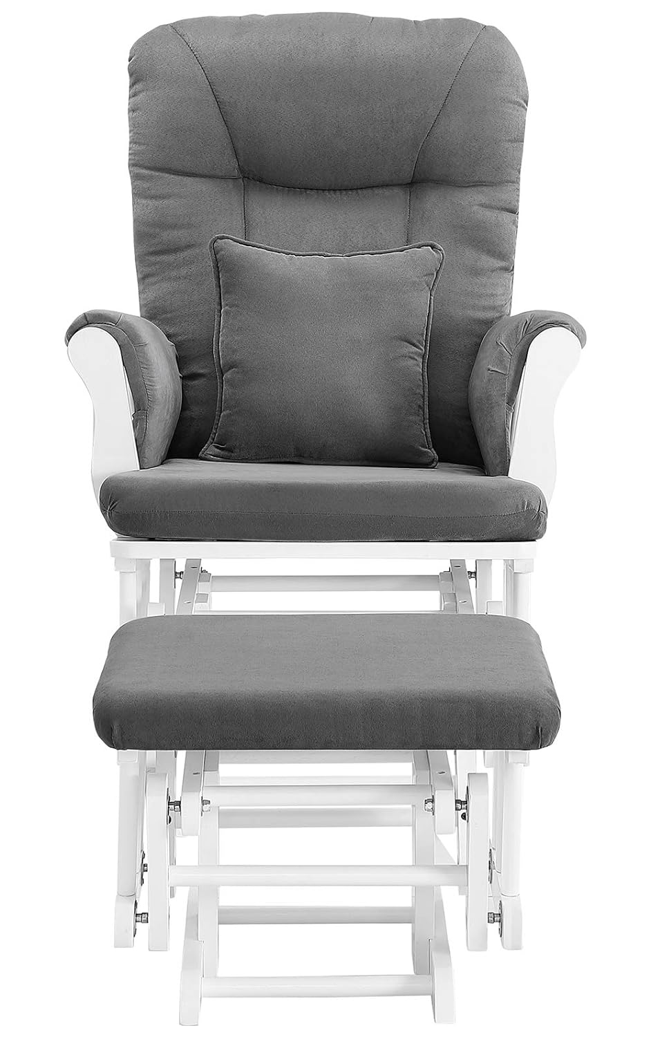 YANRUI Monterey Glider & Ottoman, White Finish - Dark Grey Cushion