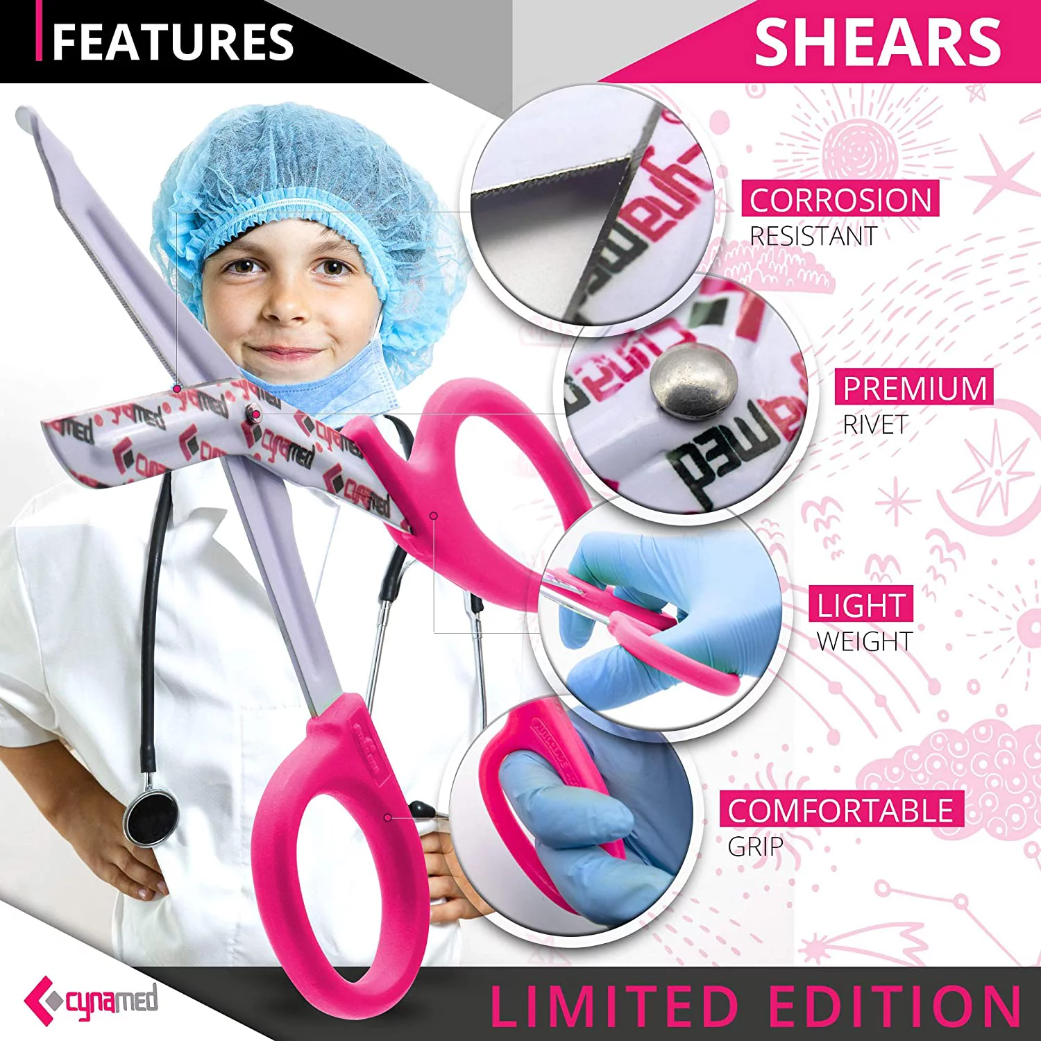 Cynamed Trauma Shears - Bandage Scissors with Blunt Tip and Serrated Blade