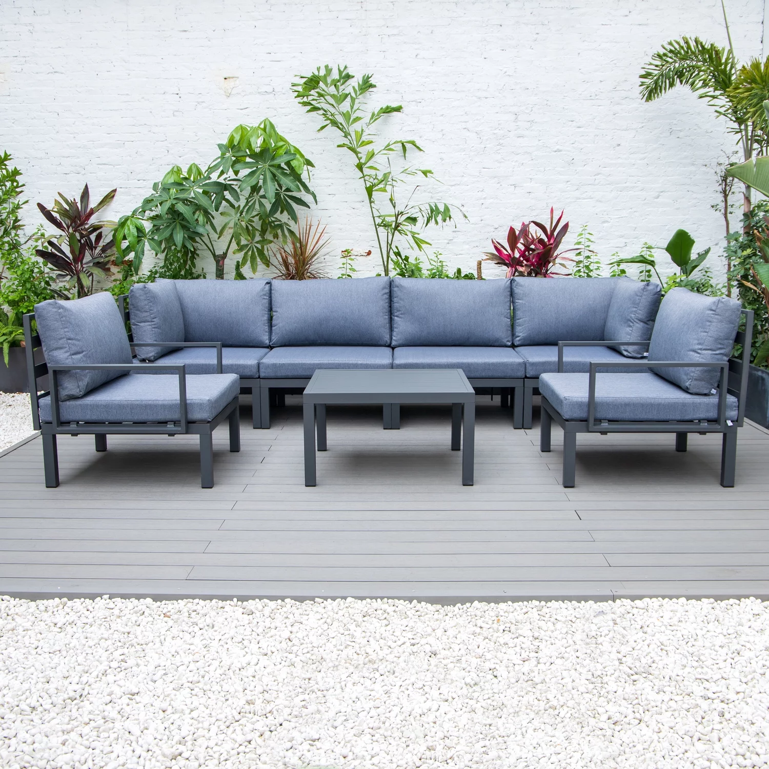 Maykoosh Earthy Elements 7-Piece Aluminum Patio Conversation Set With Coffee Table And Cushions