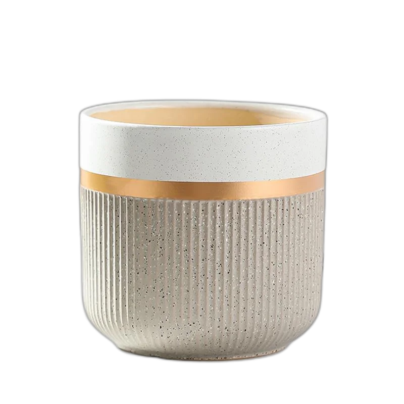 Ceramics Flower Pot Light Luxury Home Living Room Orchid Green Plant Large Fortune Tree White Phalaenopsis Potted Plants Q07 Vertical Grain Gold Wire [Send Plastic Tray] Large Ceramic