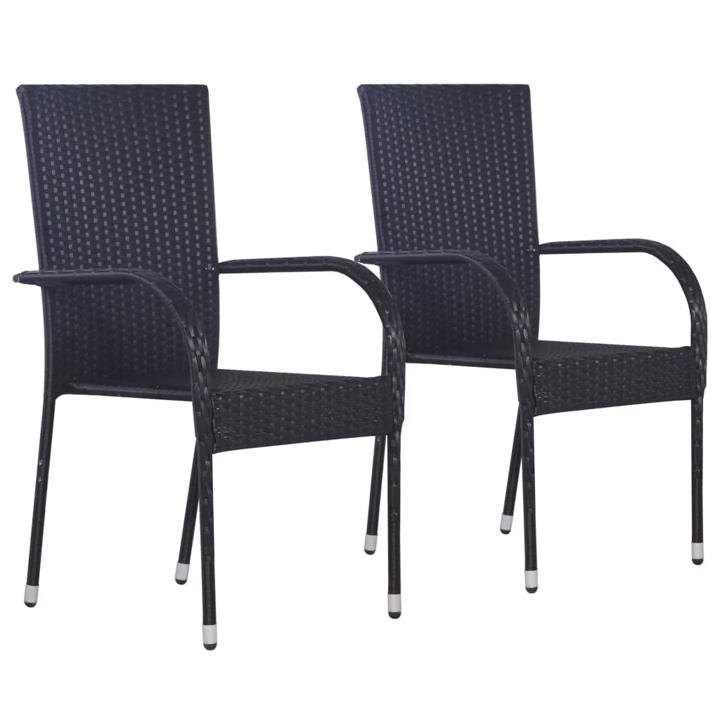 Suzicca Stackable  Chairs 2 pcs Poly Rattan Black
