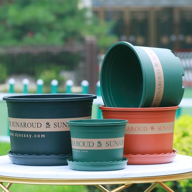 New Gallon Pot Plant Plastic Flower Pot Balcony Balcony Rose Green Dill Round Resin Flower Pot High 1 Gallon [Buy 5 Get 1 Free] Diameter 15.5Cm Real Hair 6 Pots Green (With Tray)-Plastic