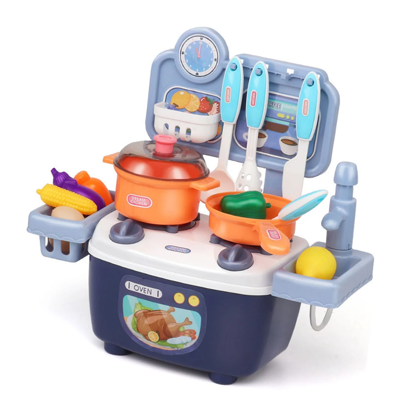 Goldmeet Children Kitchen Toys Plastic Educational Kids Cookware Playset Cooking Toys Birthday Gifts Blue
