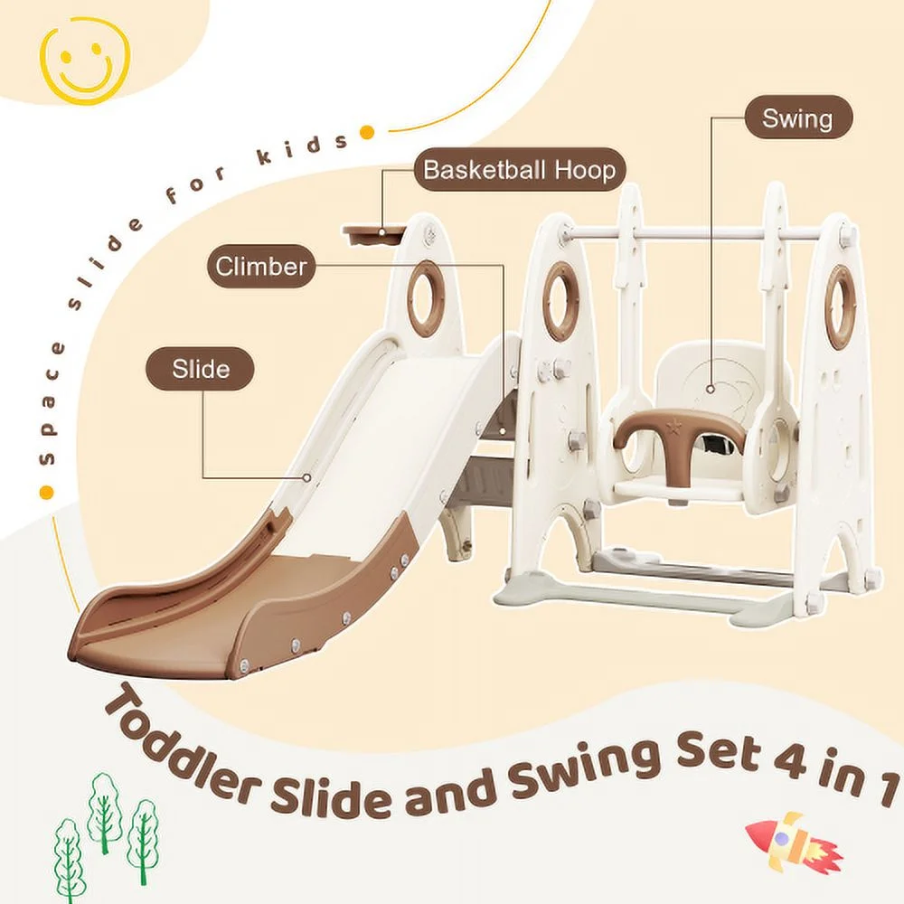 Buumin 4 in 1 Toddler Slide and Swing Set, Kids Playground Climber Slide Playset with Basketball Hoop,Freestanding Combination for babies WL