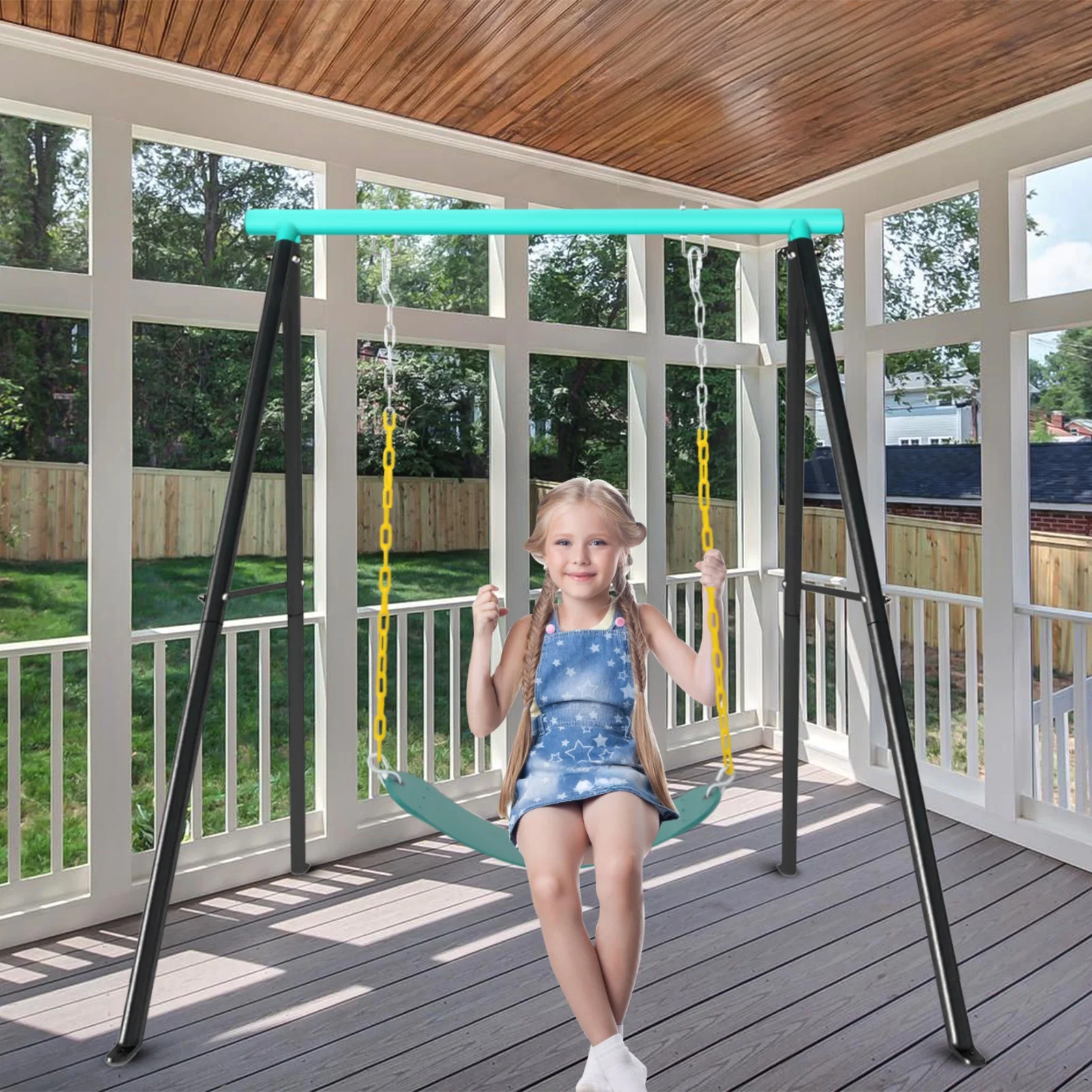 Heavy Duty A-Frame Swing Set for Outdoor & Indoor Use - Cyan