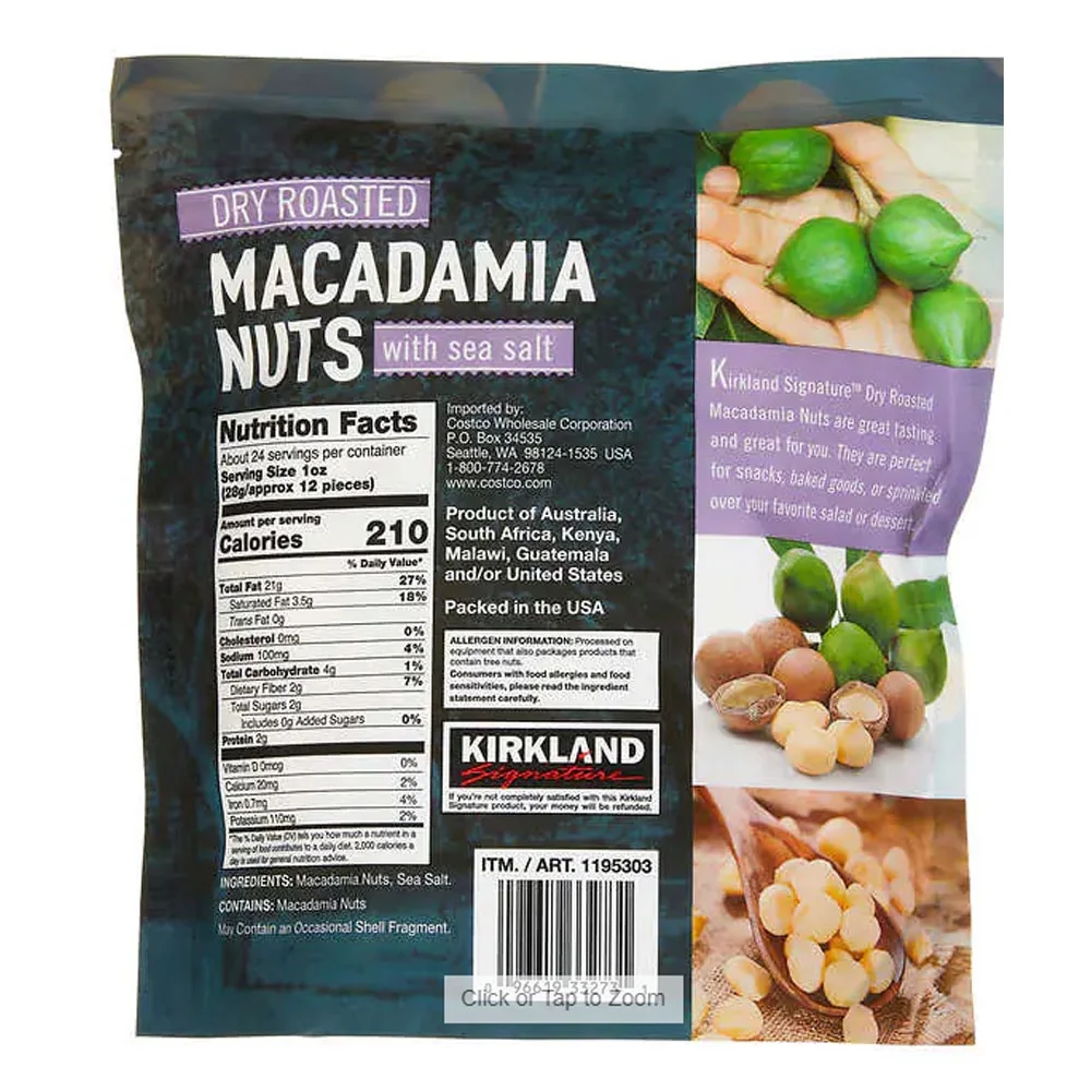 Kirkland Signature Dry Roasted Macadamia Nuts 24 oz.With Spoon
