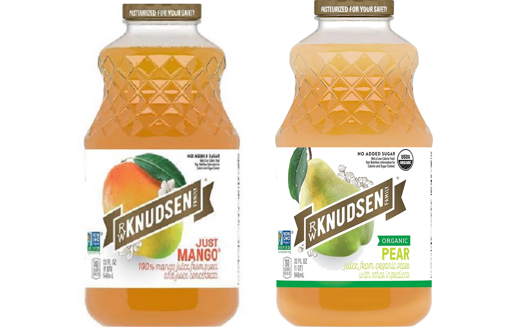 R. W. Knudsen Just Pear & Just Mango Juice, Variety 2-Pack 32 fl oz Bottles