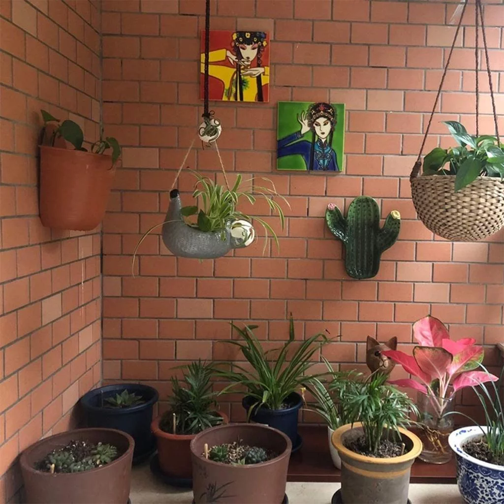 Ceramic Hanging Sloth Planter Gift - Glazed Animal Plant Pot, Succulents, Herbs Gray