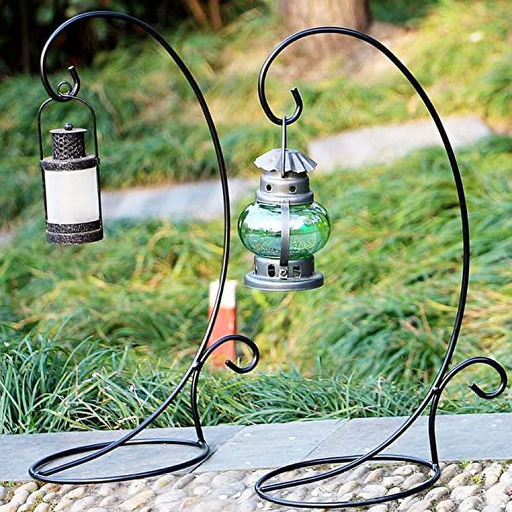 Black Standing Lantern Hooks Air Plant Flower Pot Stand Holder / Hook Set of 2 for Outdoor Home Garden Wind Chime Stand, Wedding Decorations(Large)