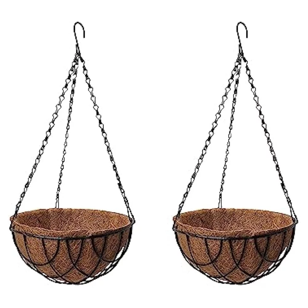 Metal Hanging Baskets with Coco Coir Liner Hanger Holder Plant Flower Pot