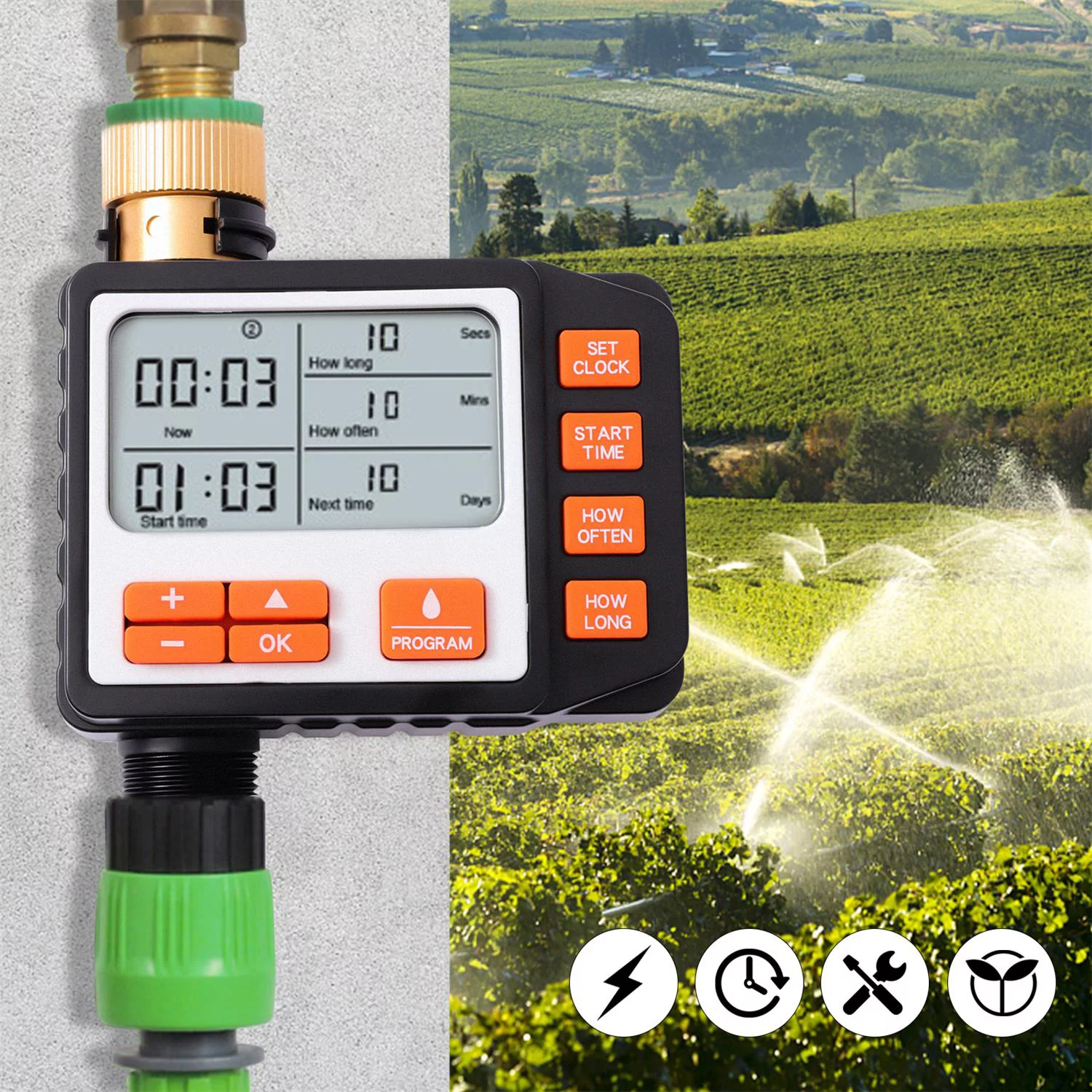 YIYIBYUS Water Timer, Garden Digital Sprinkler Timer, Smart Irrigation Timer for Lawn Greenhouse, Plant, Farm, Fields