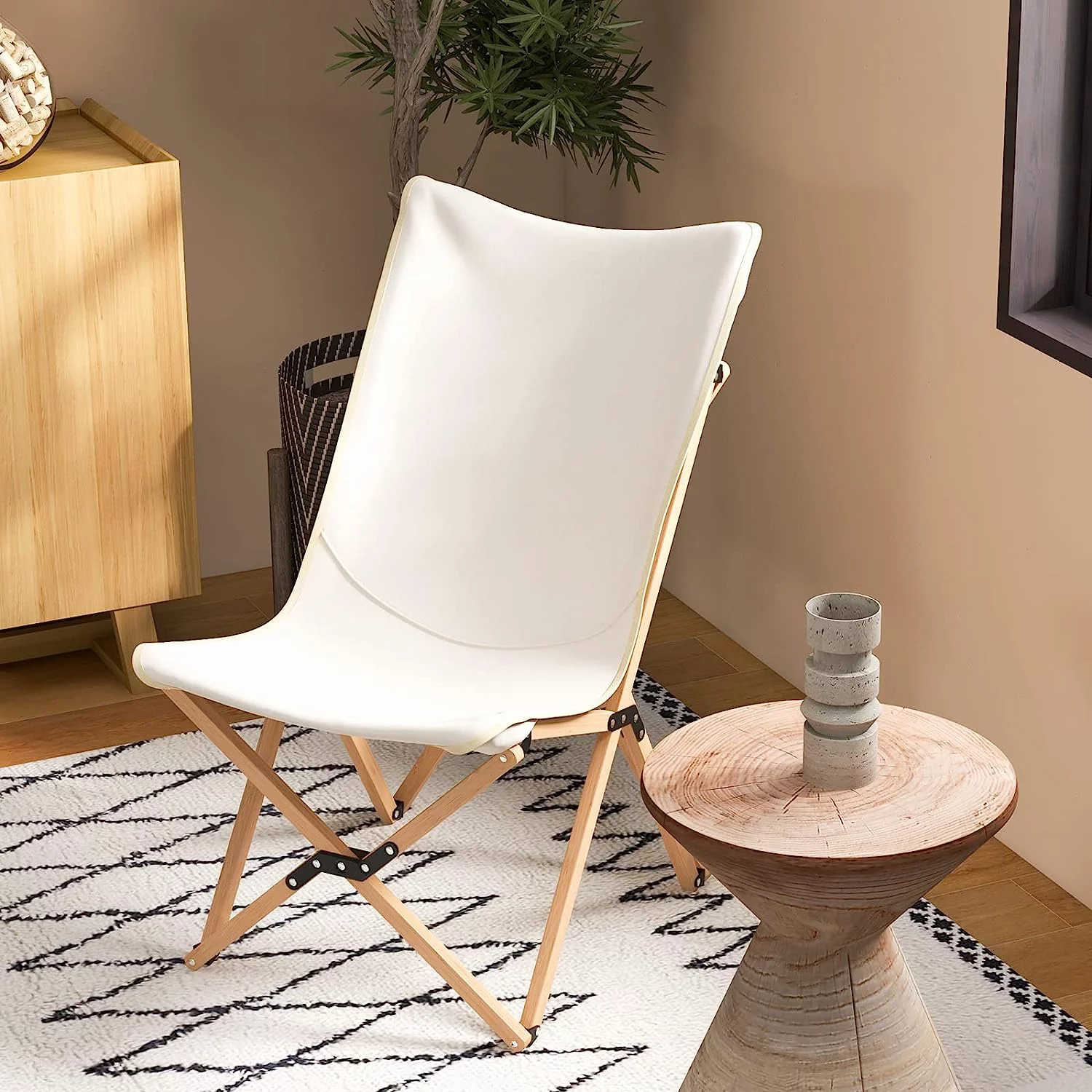 Giantex Camping Chairs 2 Pack, Folding Beach Chairs for 330lbs, Outdoor Butterfly Chair, Portable Lawn Chairs for Picnic Fishing Hiking Mountaineering, Lightweight Bamboo Frame No Assembly (Beige)