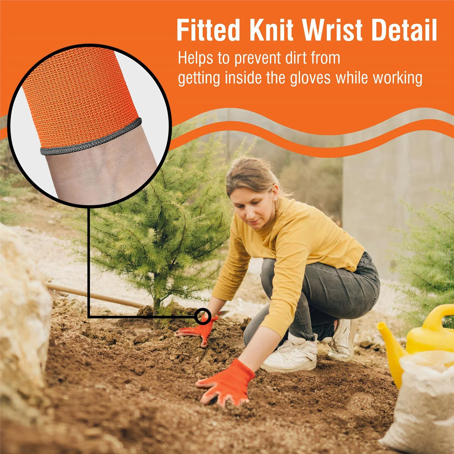 WeCare Orange Working Gloves with PU Coating (L) - 3 Pairs of Safety Work Gloves - Construction, Gardening, Electric Gloves