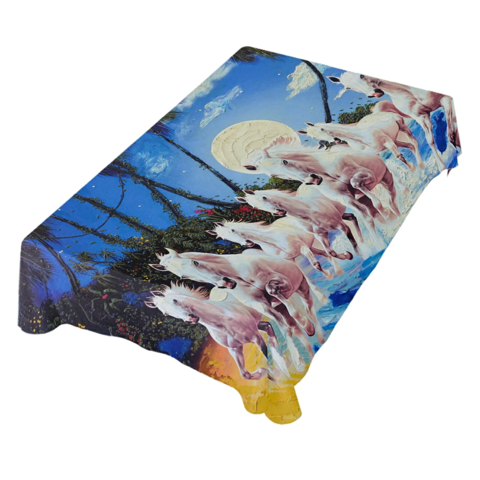 ALAZA American Flag Portrait Of Lion Running Horse & Palm Tree The Beach Painting Table Cloth Rectangle 60 x 108 Inch Tablecloth Anti Wrinkle Table Cover for Dining Kitchen Parties