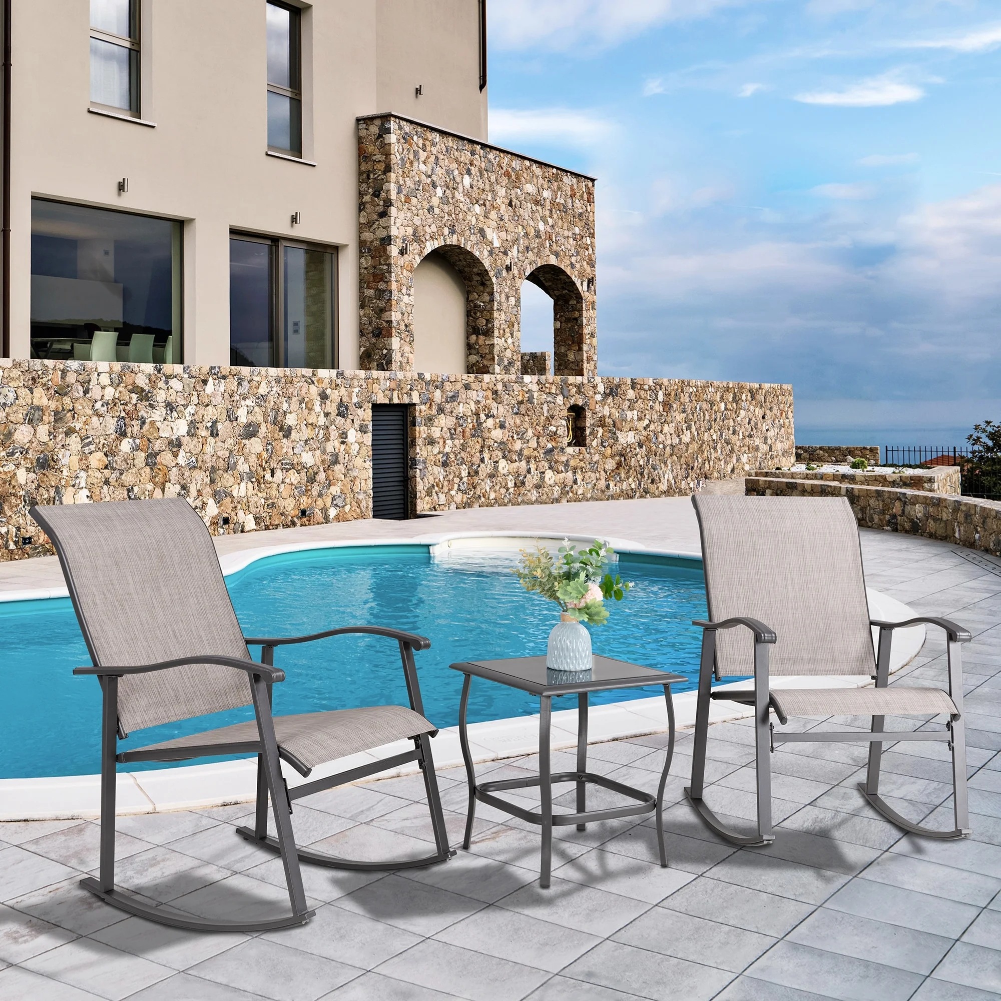 Futzca  3 Piece Outdoor Rocking Bistro Set - N/A Taupe