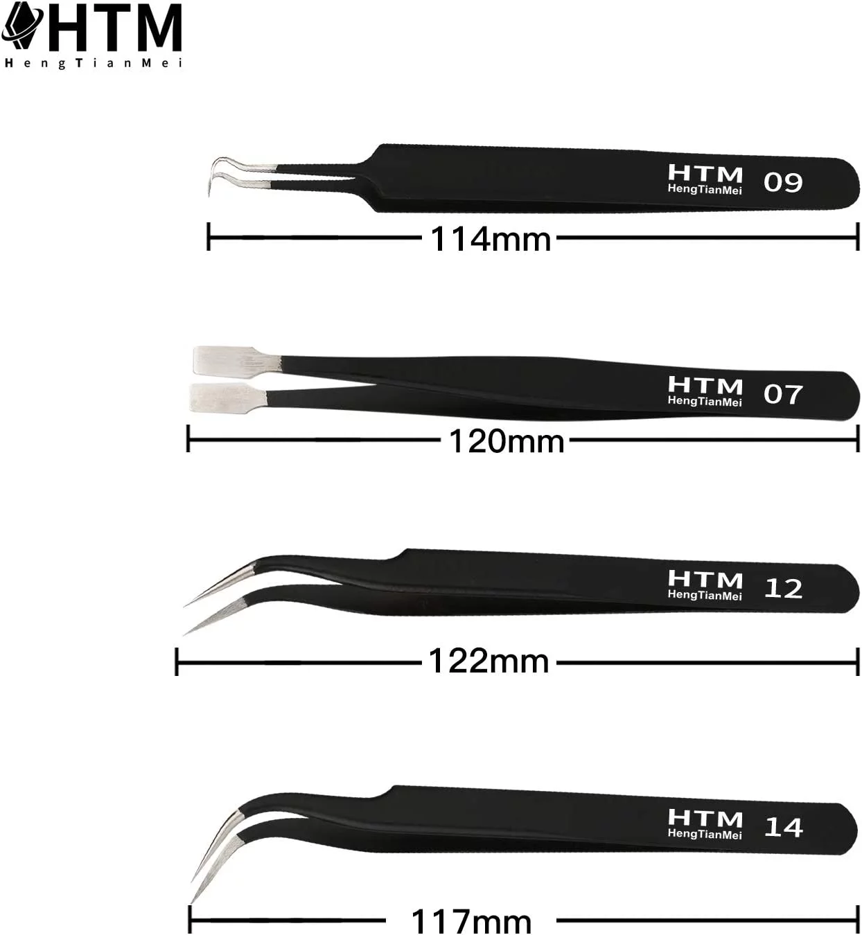 10 piece precision tweezers set, anti-static stainless steel tweezers set arc tweezers