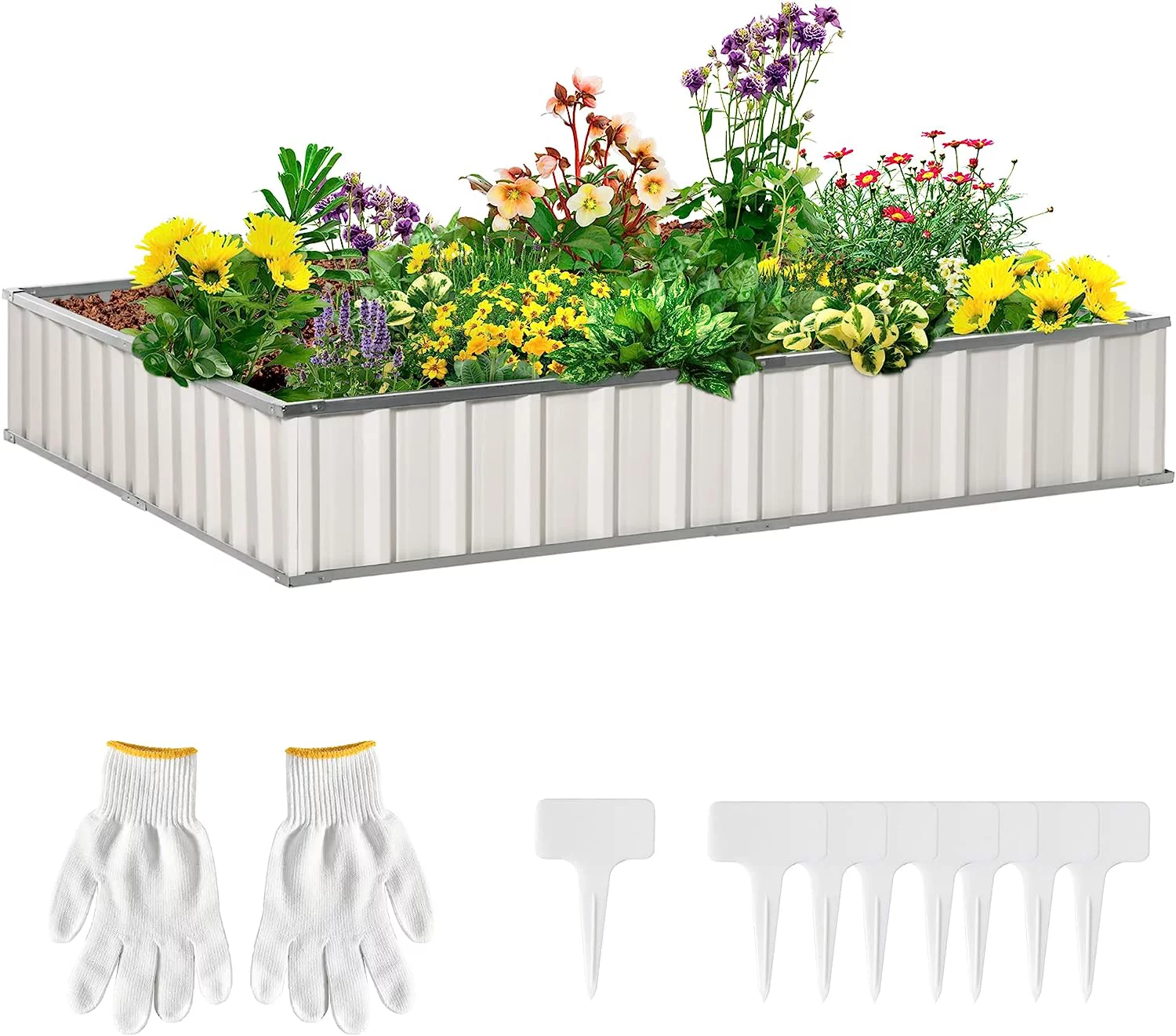 X 3' X 1' Raised Garden Bed, Galvanized Metal Planter Box For Vegetables Flowers Herbs, White