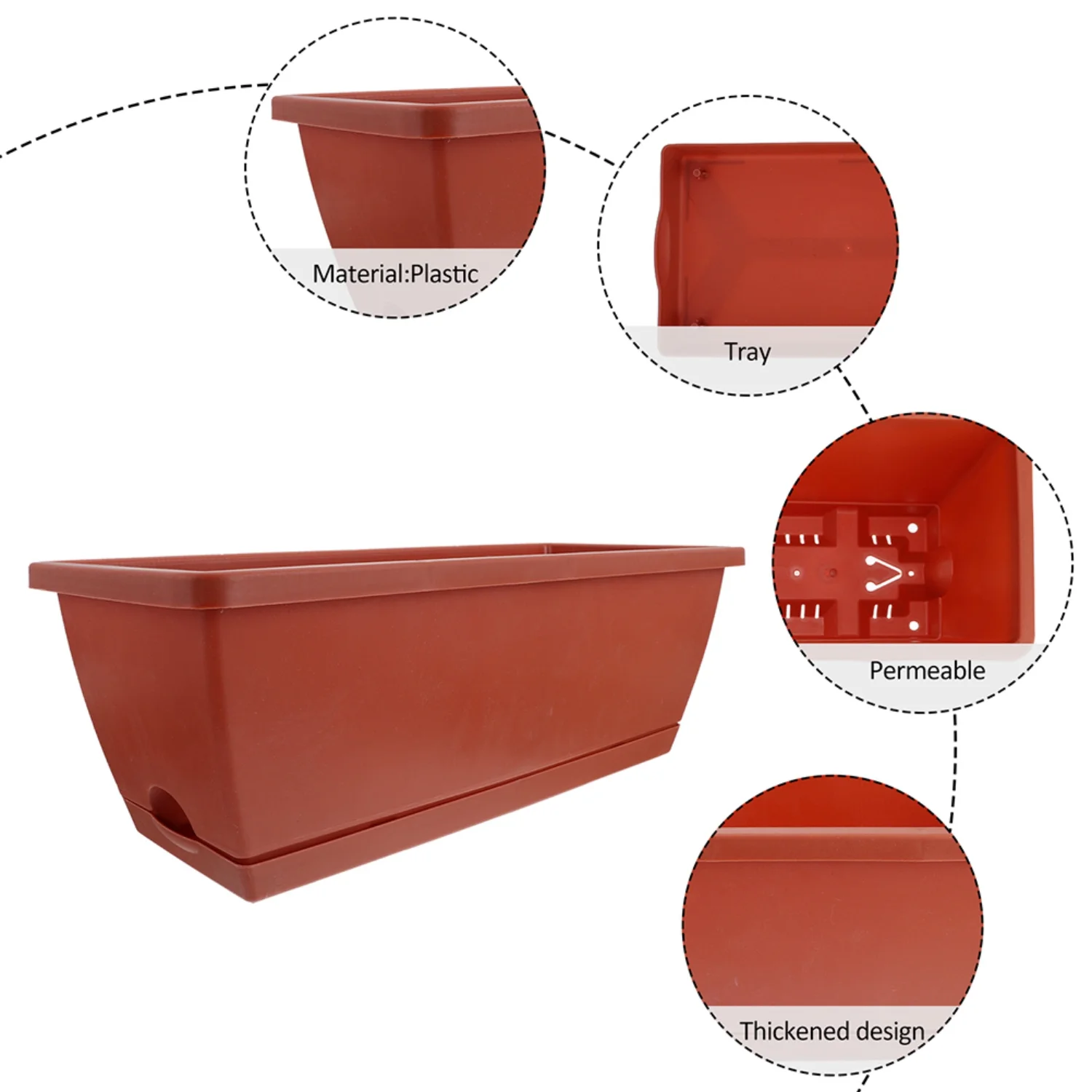 Large Plastic Rectangular Outdoor Planters for Office Bonsai Container Gardening - Set of 6 Pcs Planter Flower Plants