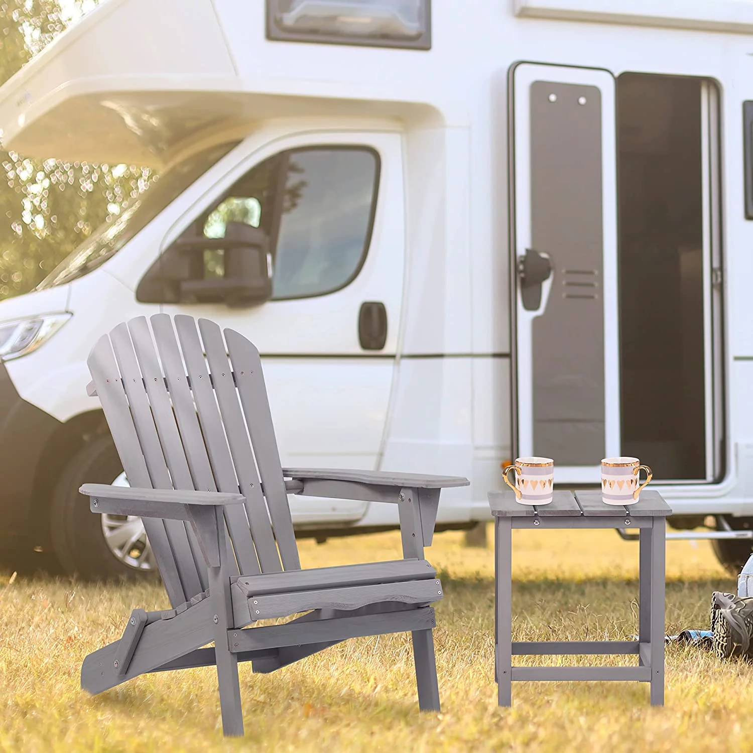 Outdoor Wooden Folding Adirondack Chair, Backrest Pre-Assembled, Solid Wood Lounge Patio Chair for Garden Backyard Fire Pit