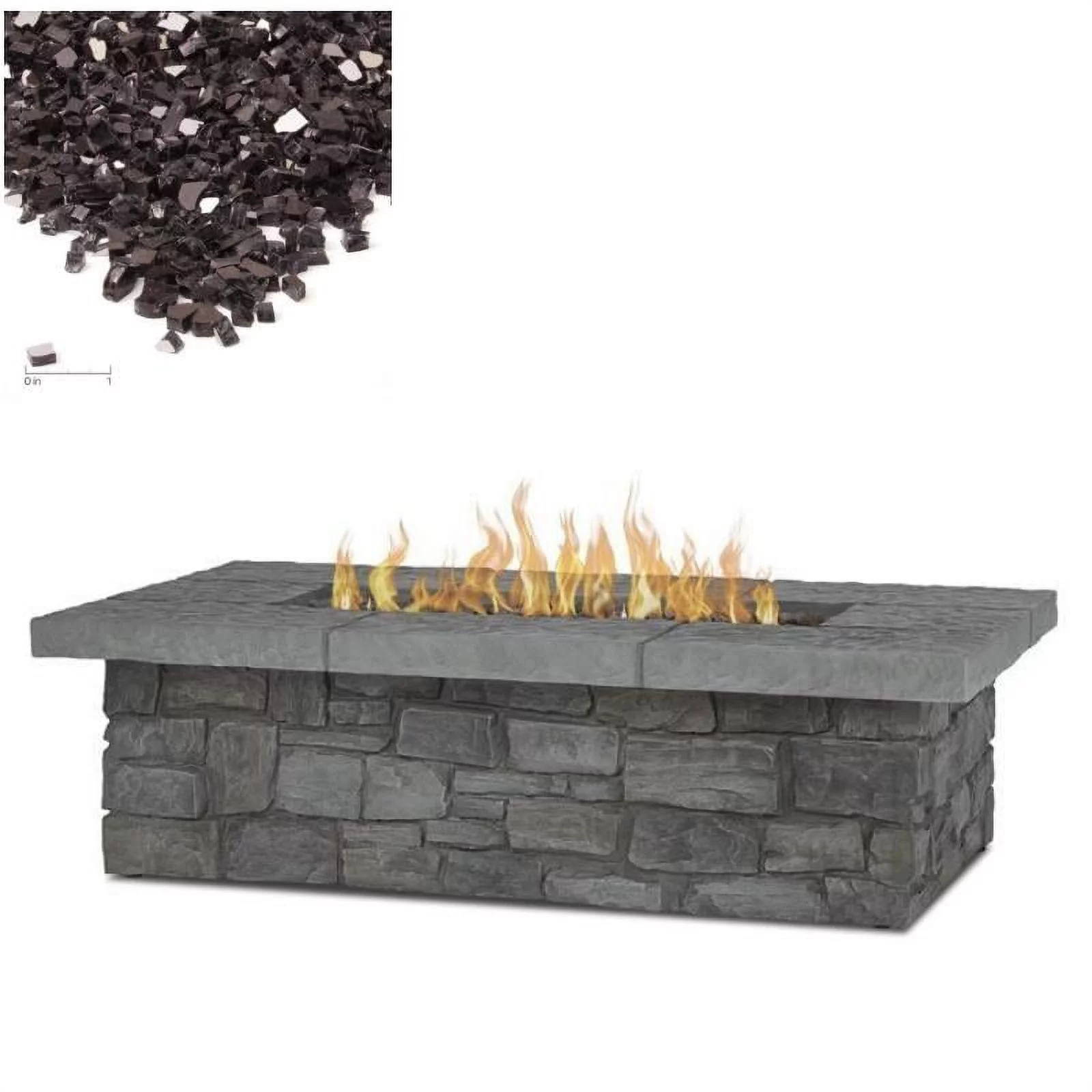 Home Square 2-Piece Set with Propane Fire Table with Conversion Kit & Fire Glass