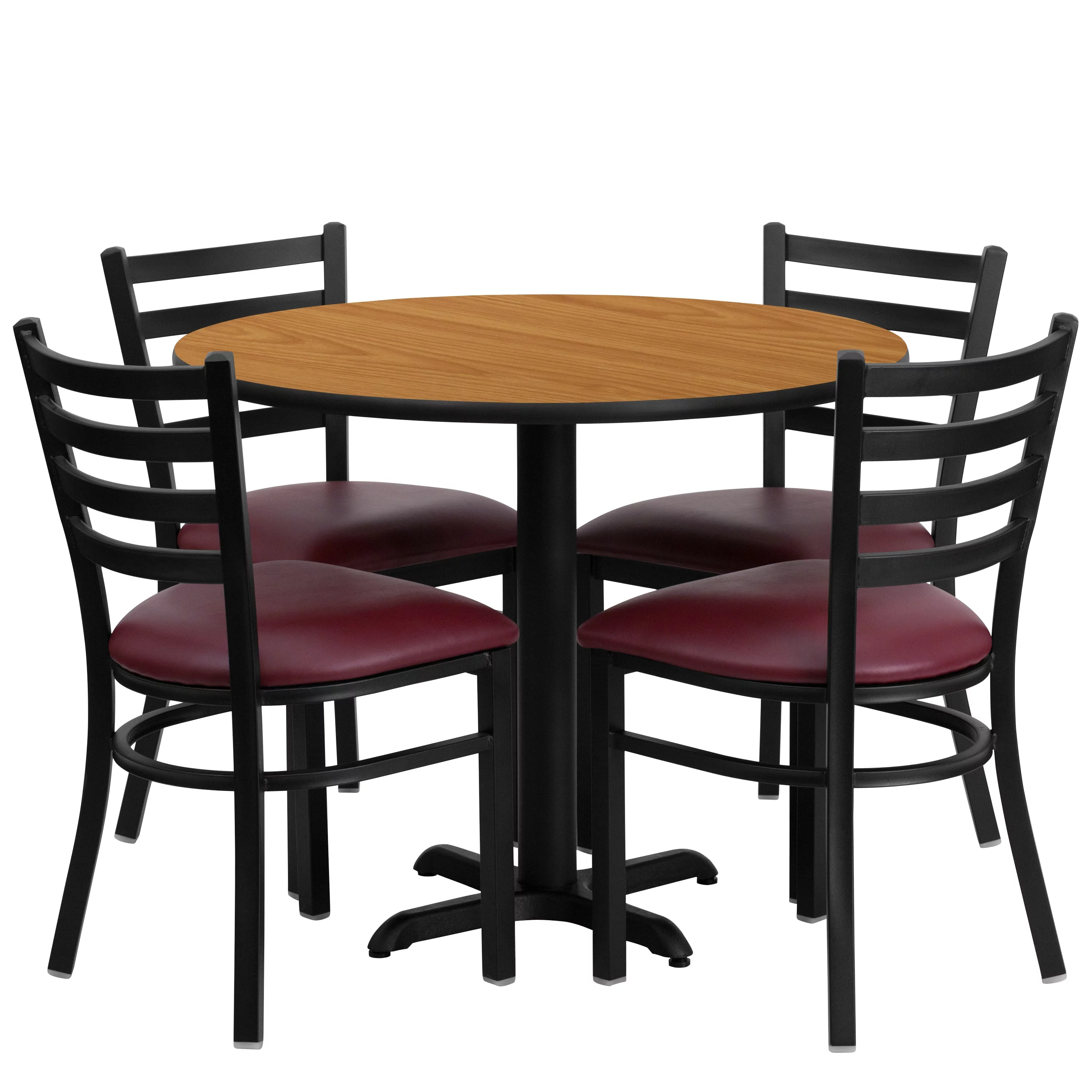 Flash Furniture 36'' Round Laminate Table Set with X-Base and 4 Ladder Back Metal Chairs