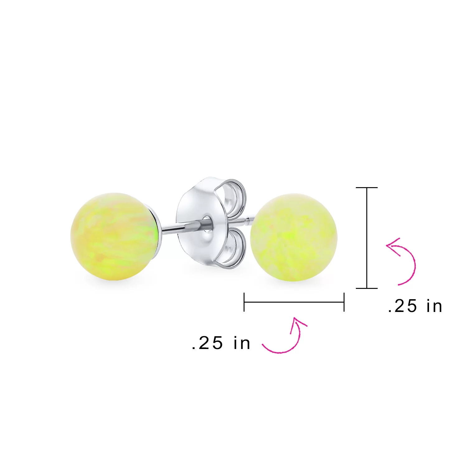 Bling Jewelry Created Yellow Opal Ball Stud Earrings .925Sterling Silver 6MM