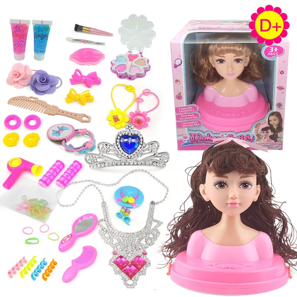 CreativeArrowy Kids Dolls Styling Head Makeup Comb Hair Toy Doll Set Pretend Play Princess Dressing Play Toys For Little Girls Makeup Learning Ideal Present