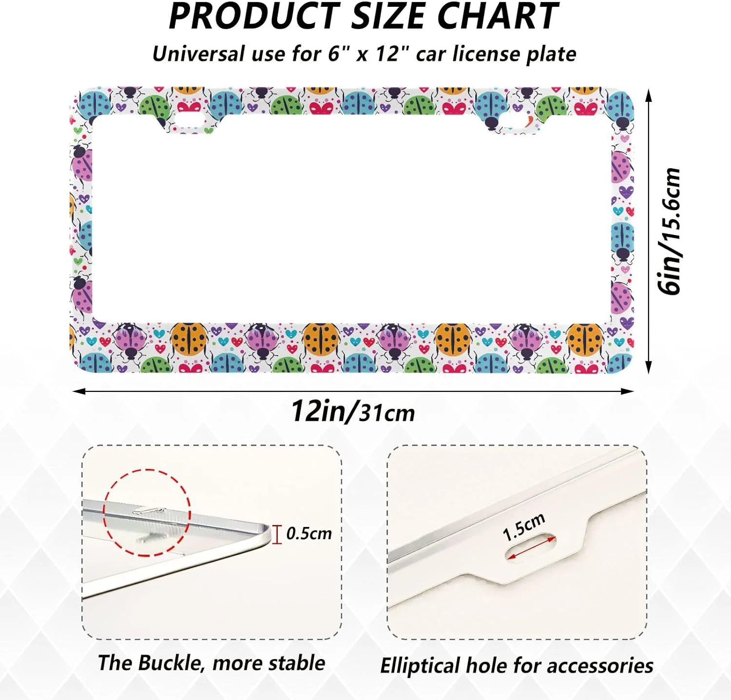 Coolnut Red Beetle Ladybug License Plate Frames 2 Packs,License Plate Covers,Universal Aluminum Tag Frame for Front and Rear Car Tags117 Home Decor