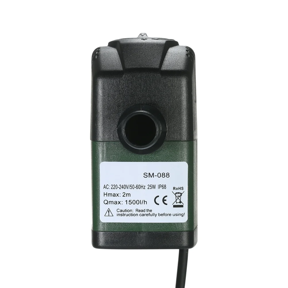 Water Strider 1500LH 25W Submersible Pump for Aquarium Tabletop Fountains Pond Gardens and Hydroponic with 2 Nozzles AC110V