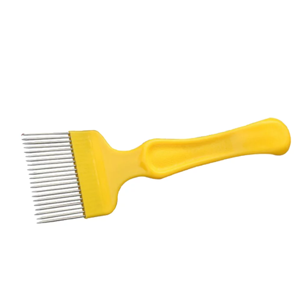 Stainless steel prongs covering the fork with -pin yellow handle