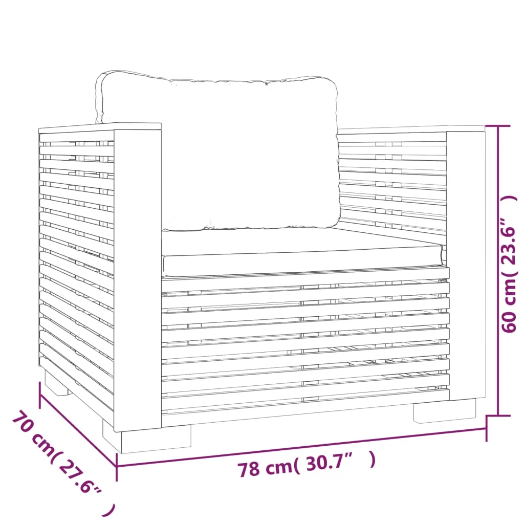 Dcenta Patio Sofa Chair with Cushions Solid Wood Teak