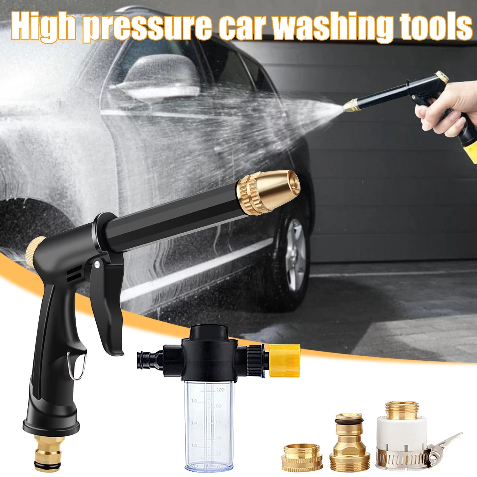 GBSELL Home Clearance High Pressure Water Spray Car Washing Garden Tool with Three Connector Foam Pot Portable Garden Hose Nozzle Gifts for Women Men Mom Dad