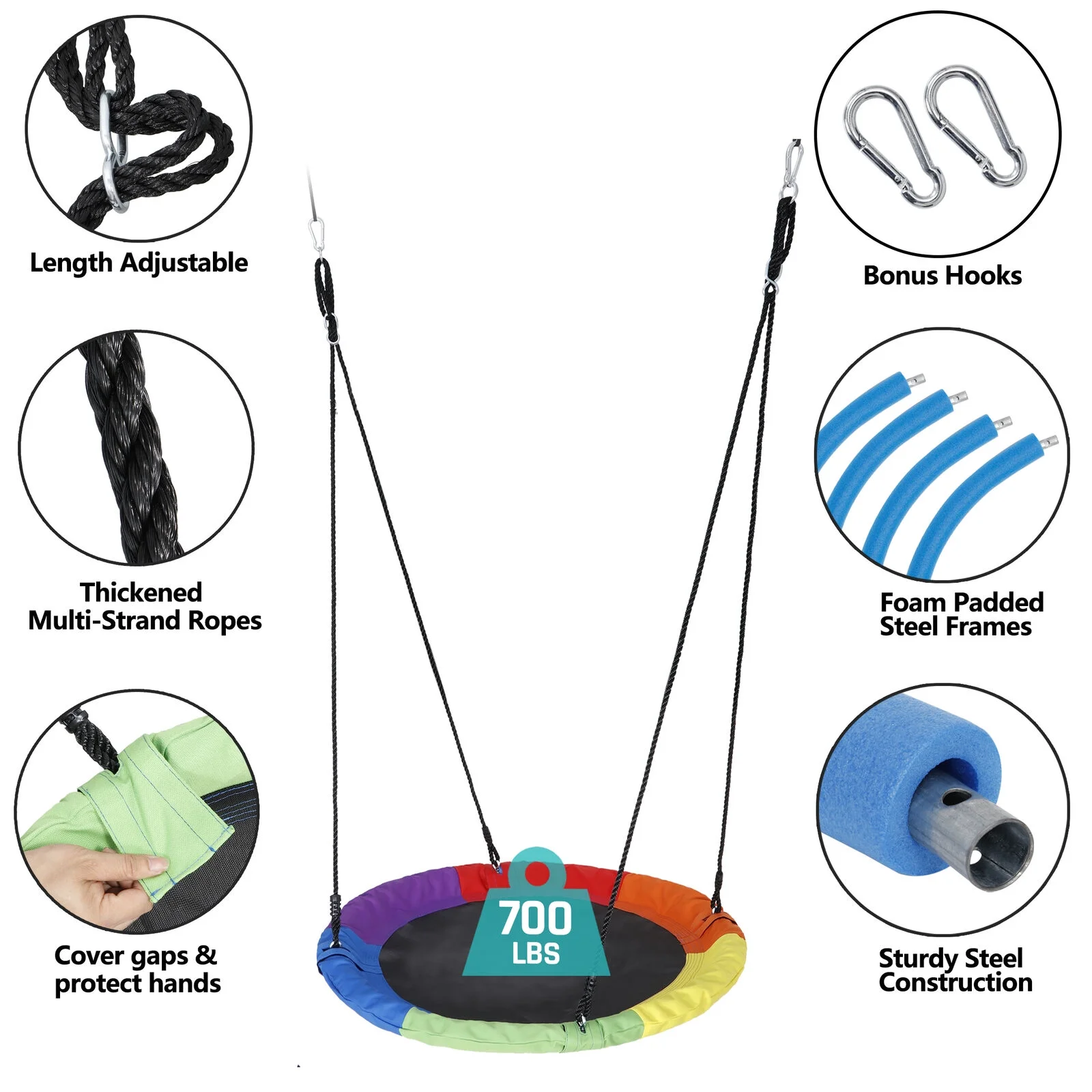 40 Inch Saucer Tree Swing Outdoor Swing Sets 700 lb Weight Capacity Waterproof