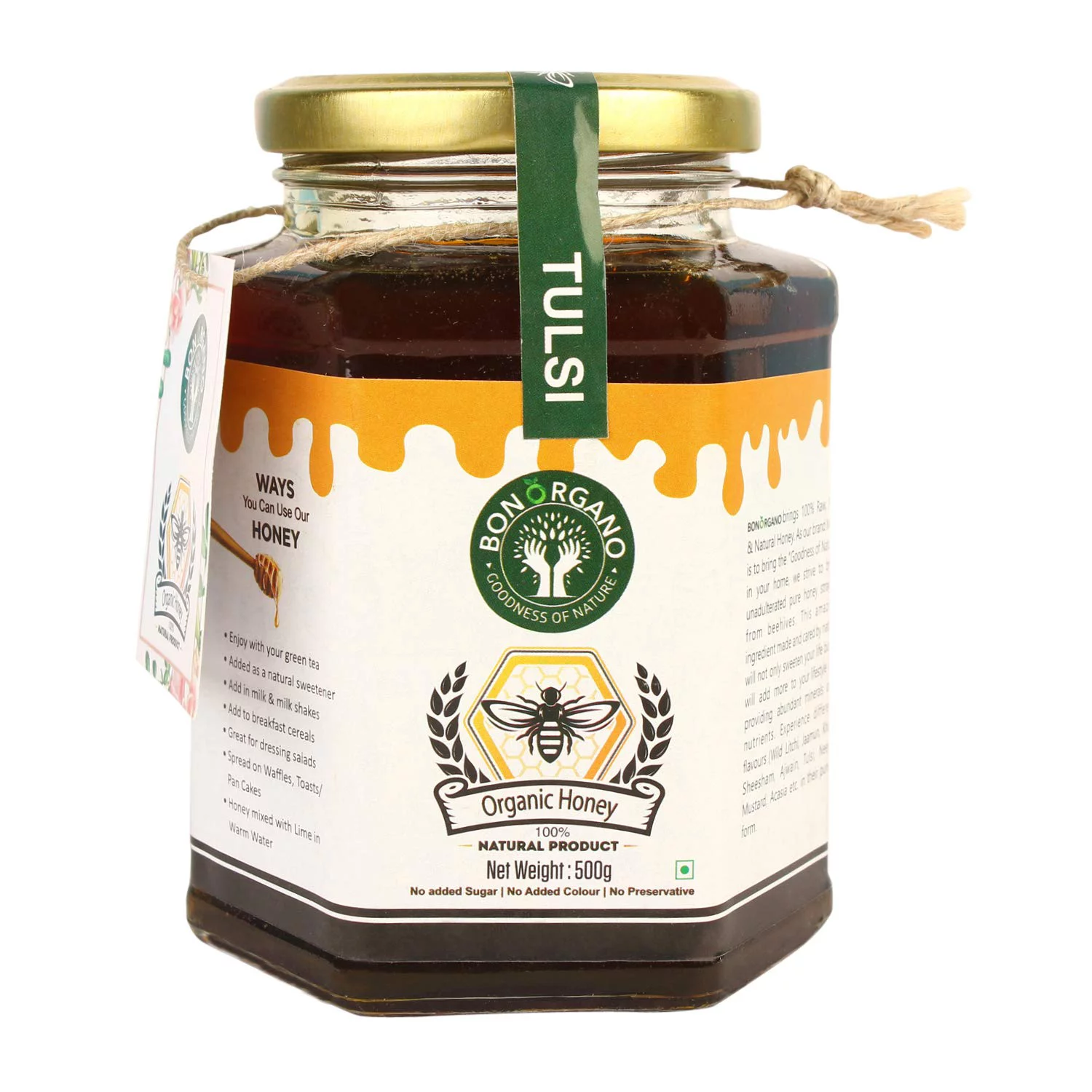 Bon Organo Pure Raw Tulsi Honey, 500 Gms