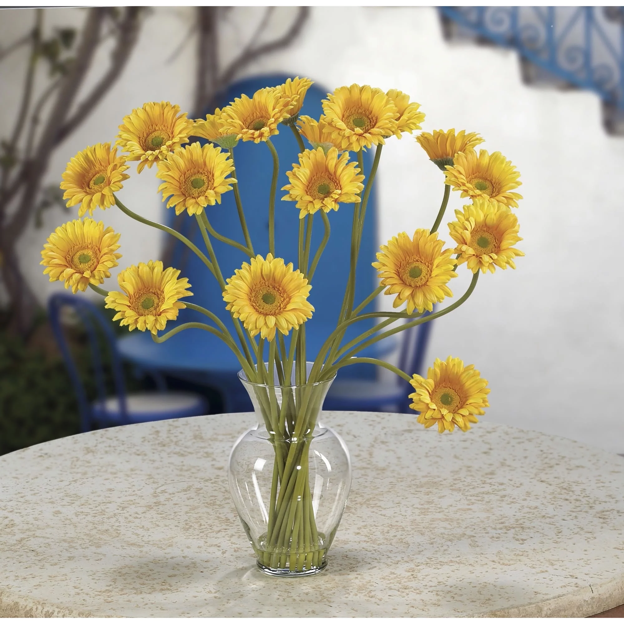 Nearly Natural Gerbera Daisy Liquid Illusion Silk Flower Arrangement, Yellow