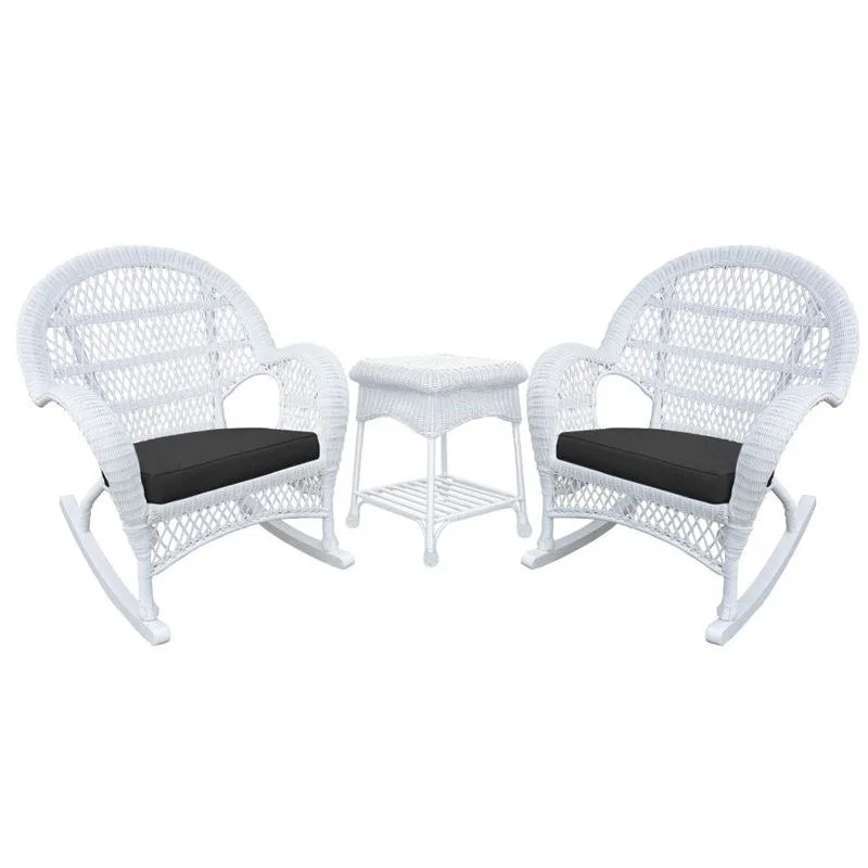 Afuera Living 3 Piece Wicker Conversation Set in White with Black Cushions