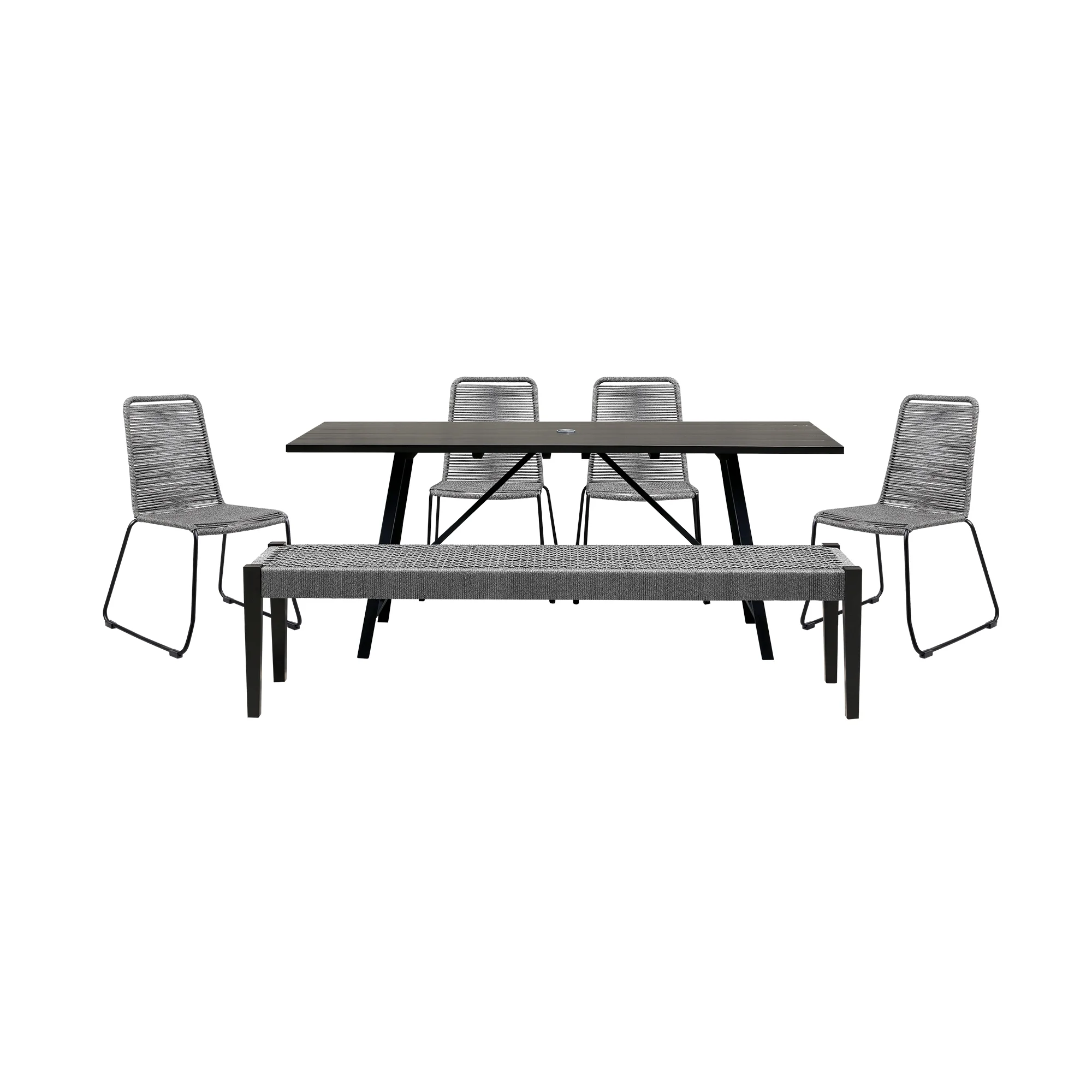 Armen Living Koala Shasta Camino 6-Piece Outdoor Wood Dining Set in Gray/Black