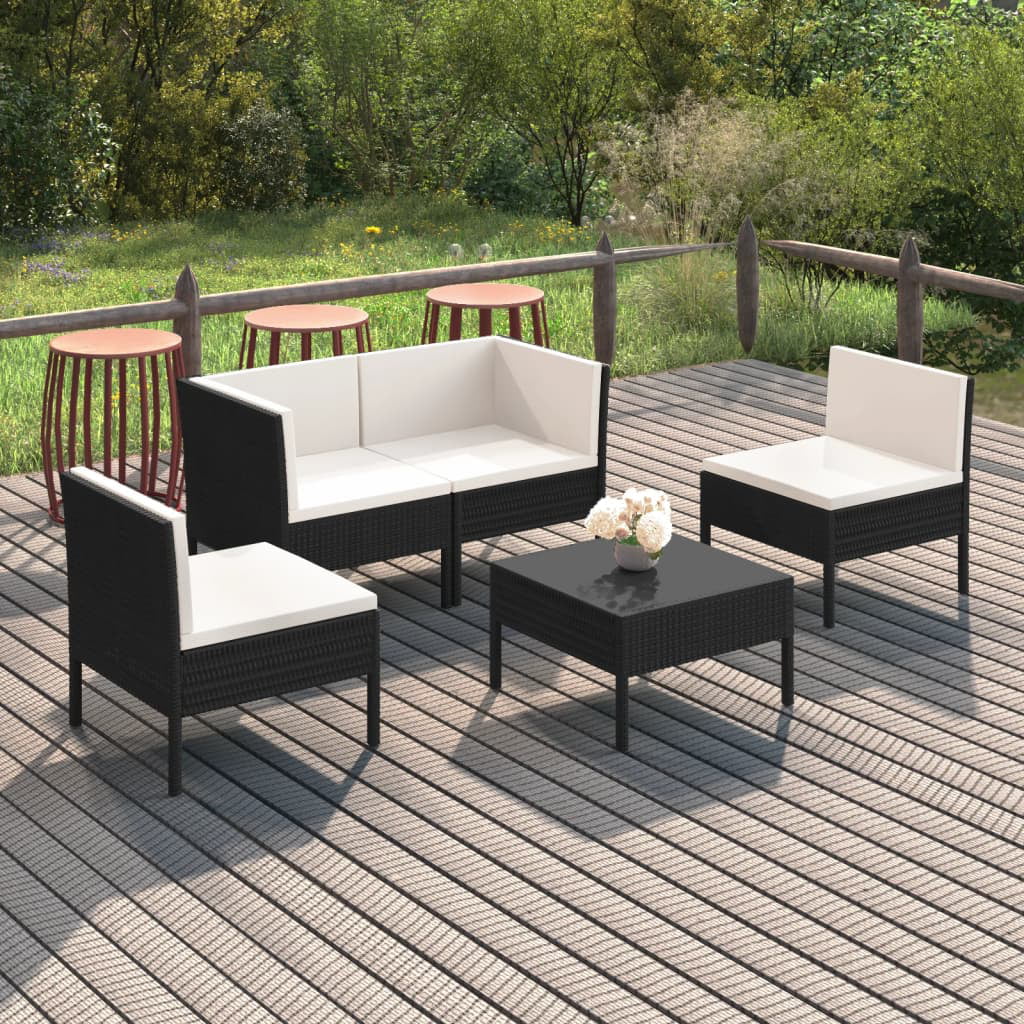 Irfora 5 Piece Patio Set with Cushions Poly Rattan Black