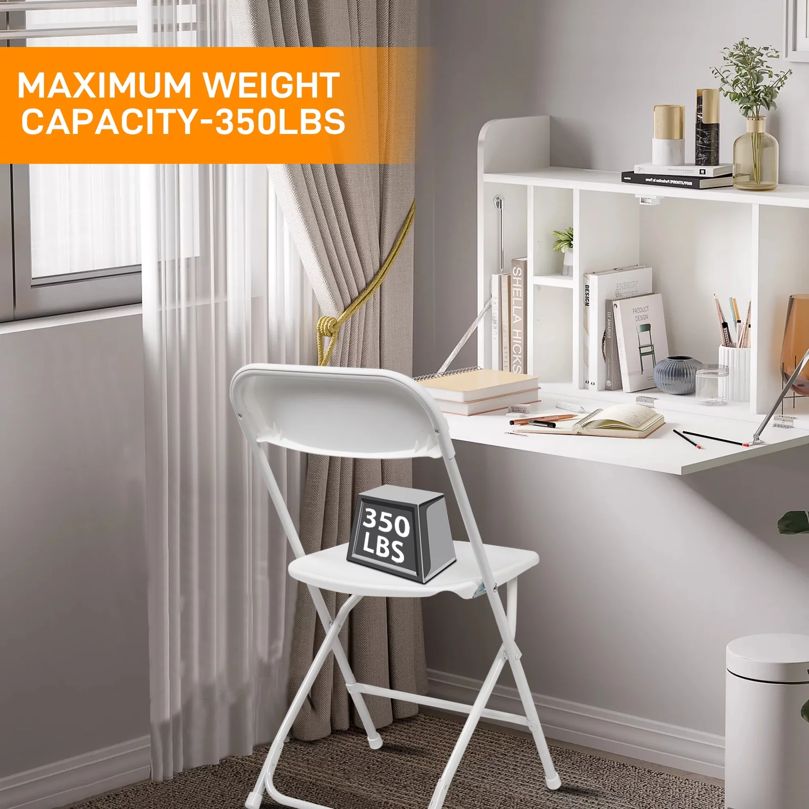 SamyoHome 6 Pack Folding Camping Chairs White Plastic Stackable Wedding Party Event Chair