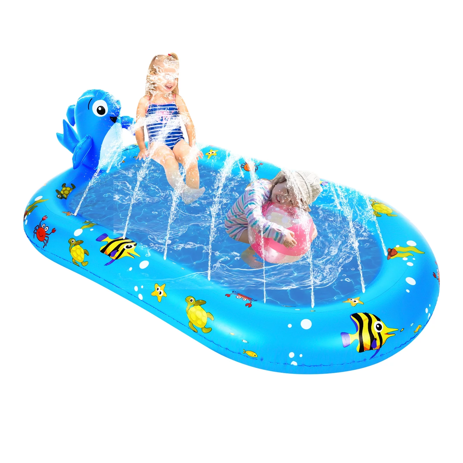 Spray Fountain,Pad Pool 170 * 67 Kiddie Pool 67 * 40in Inflatable Sprinkler Dolphin Kids Inflatable Summer Water Pool Spray Pad Cute Dolphin Pool Lawn Spray Poollawn Summer )