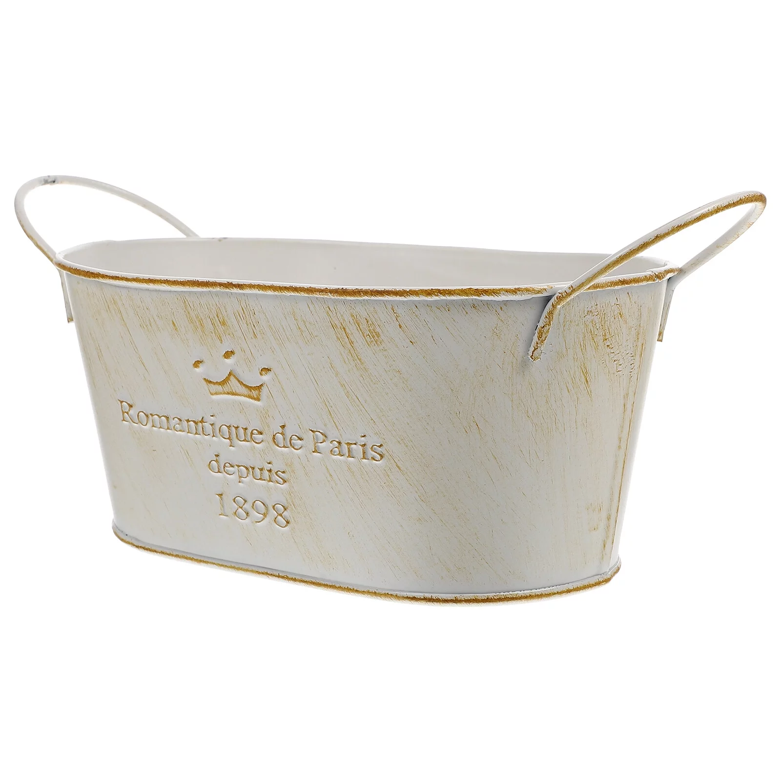 Qumonin Galvanized Metal Flower Pot Planters with Handle for Home Garden Decoration