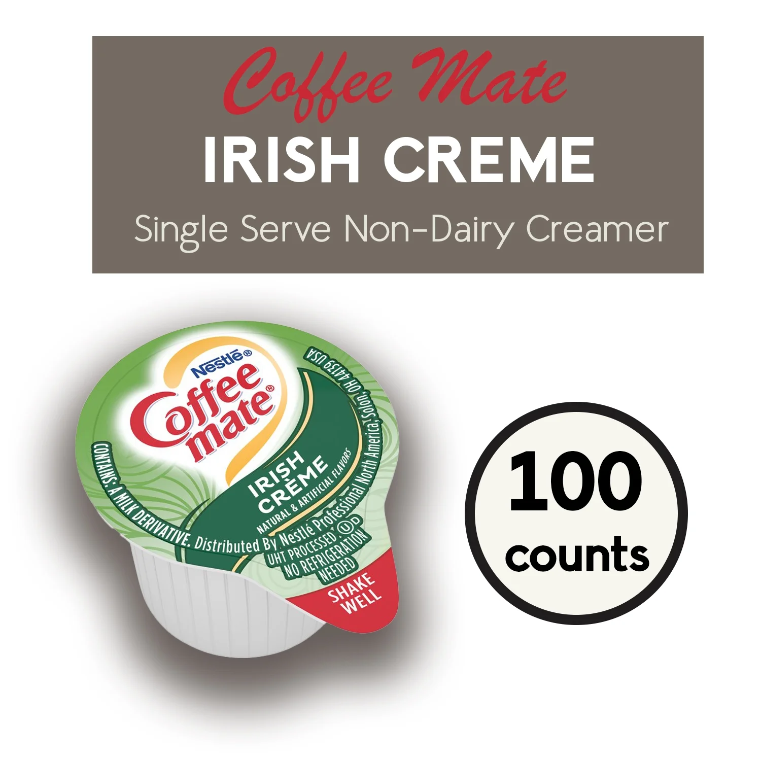 Nestle Coffee-Mate Irish Creme Single Serve Non-Dairy Creamer, 0.4 oz l Pack of 100