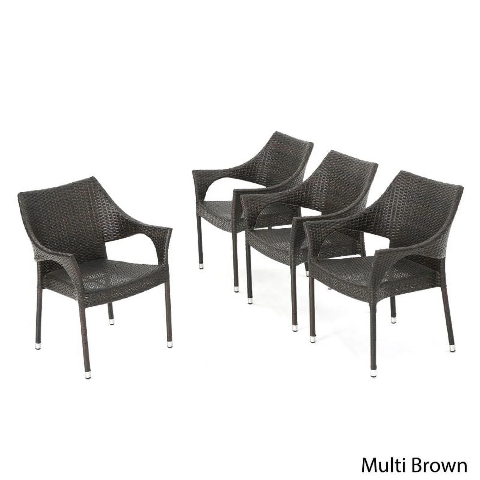 Noble House Mirage Wicker Stacking Patio Dining Arm Chair in Mocha (Set of 4)