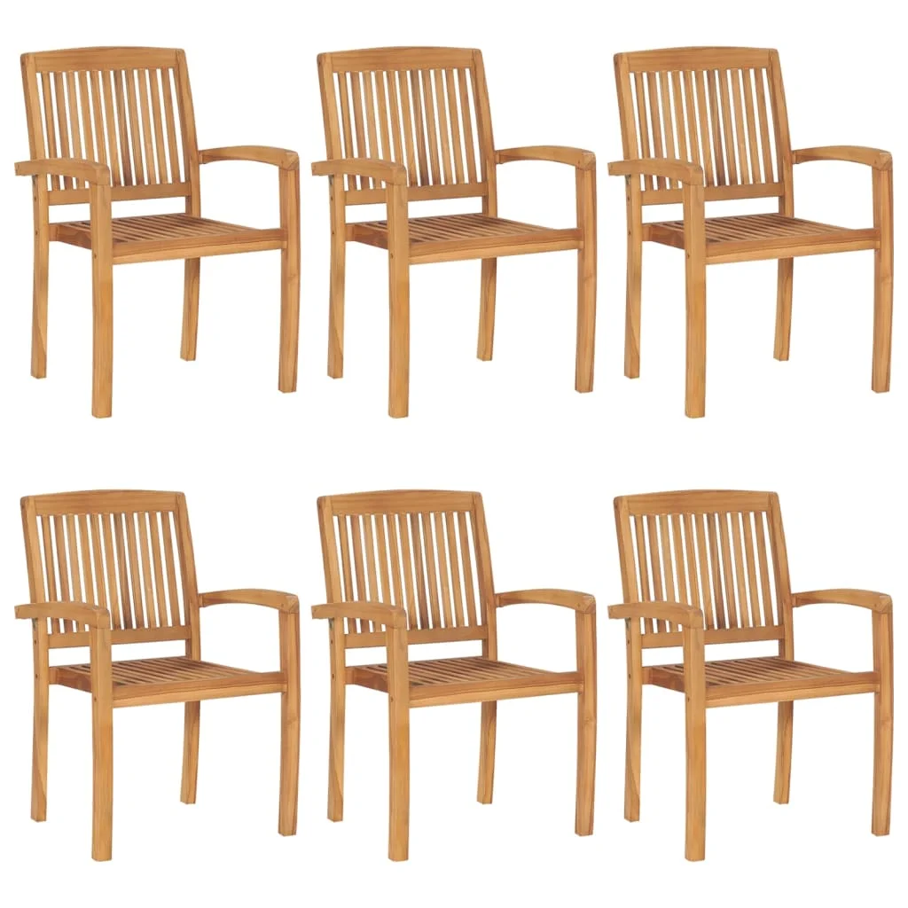 Irfora Stacking Patio Chairs with Cushions 6 pcs Solid Teak Wood