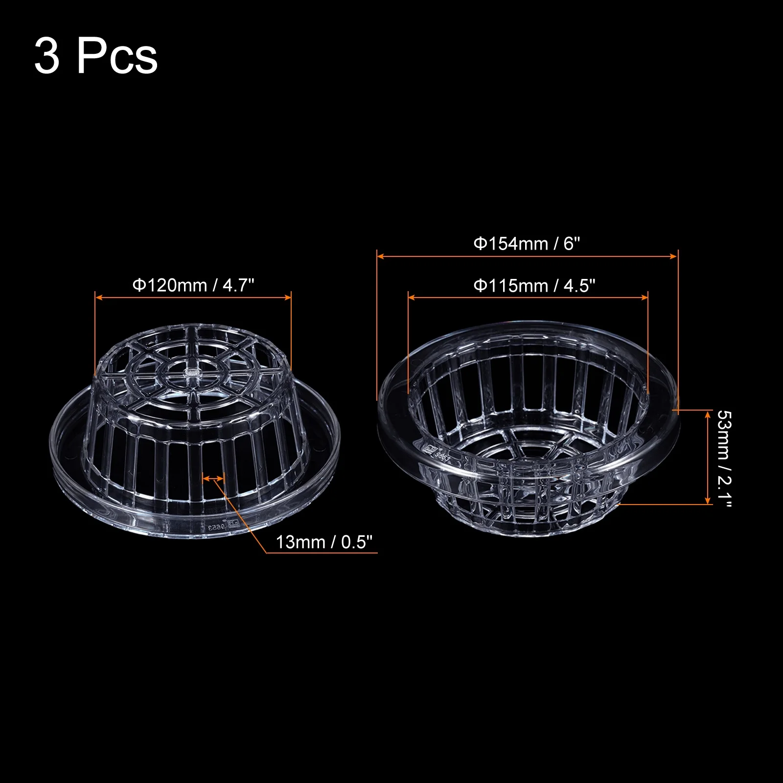 Uxcell 6 Inch Round Garden Plastic Mesh Cup Slotted Net Pot Basket for Flower Planting Clear 3 Pack