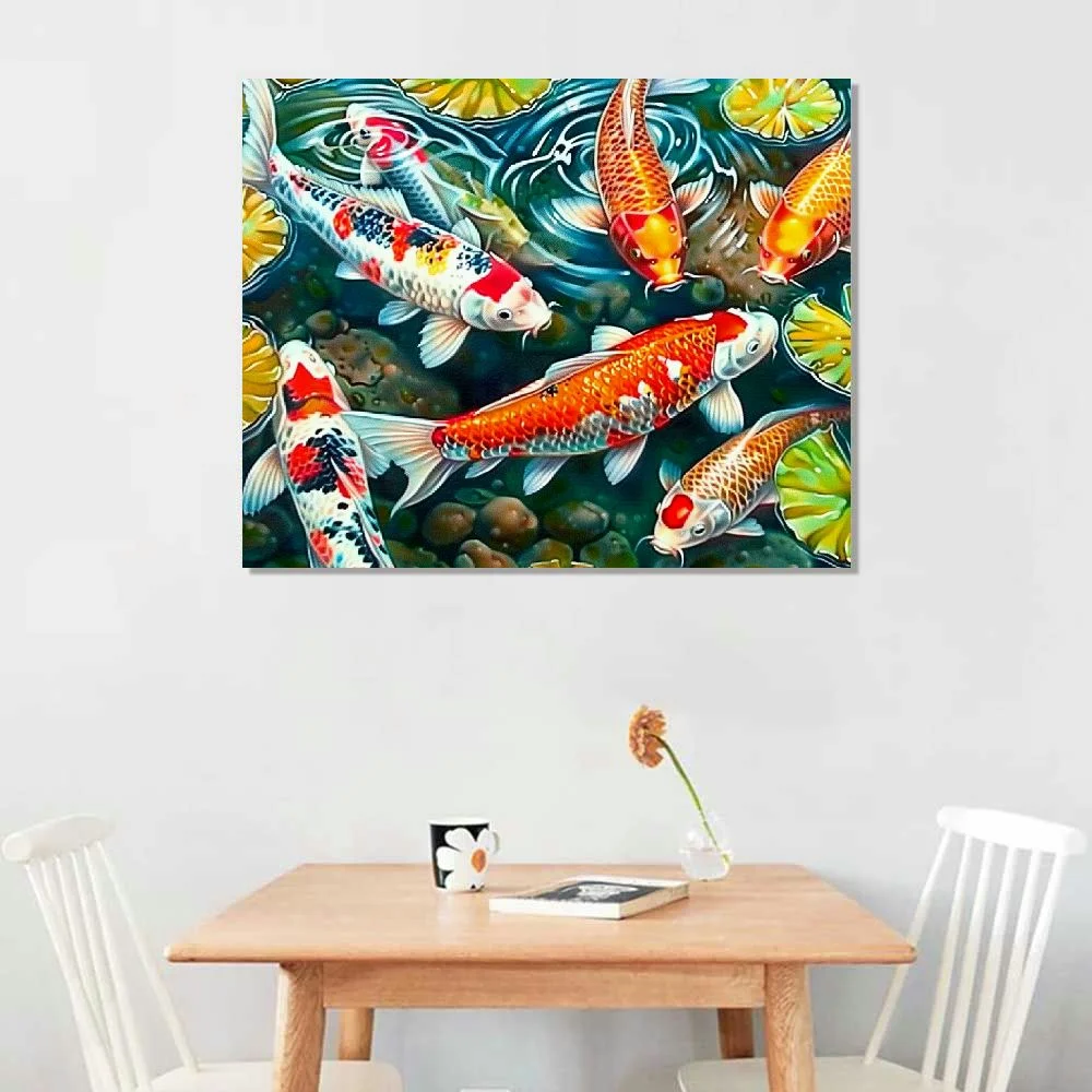 EastSmooth Nine Koi Fish Feng Shui Carp Lotus Pond Pictures Abstract Canvas Wall Art Modern Home Decor Wall Decor