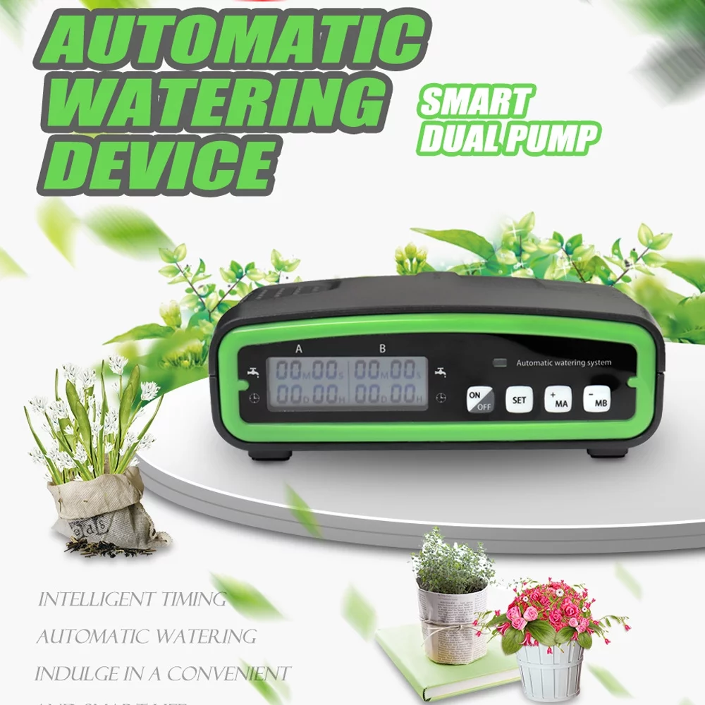 Intelligent Automatic Watering Device Double Pump Timed Waterer Garden Terrace Drip Irrigation System for 20 Potted Plant Flower