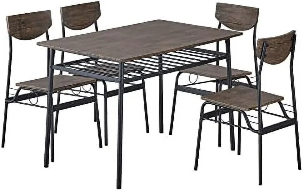 JYHOME Rectangular Dining Table & Chair Set of 5 w/ Space  Dining Room Set w/ 1 Table & 4 Chairs  Table Chair Set w/MDF Tabletop & Iron Frame  for Dining Room  Bistro  Home