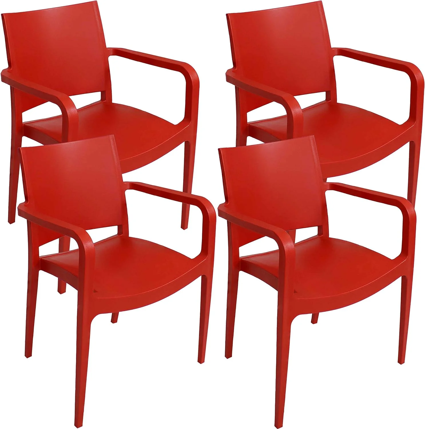 Landon All-Weather Plastic Indoor/Outdoor Dining Armchair - Grade - Red - 4 Chairs